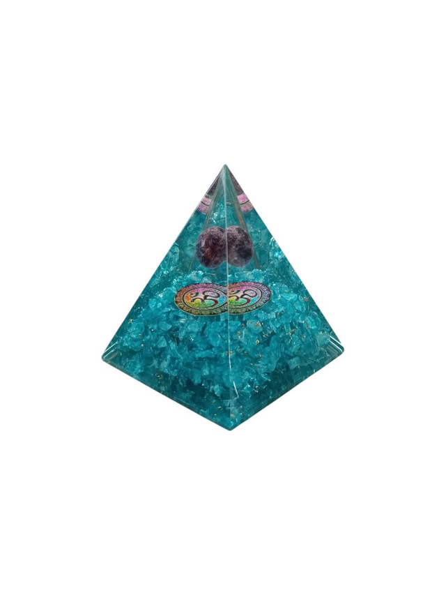 Piramide Orgonite Om - Agata blu e sfera di Ametista<<<<