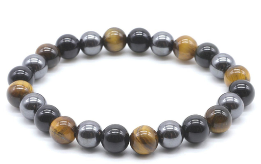 Bracciale Energetico di Protezione Occhio di Tigre, Ematite, Ossidiana 8mm "A"