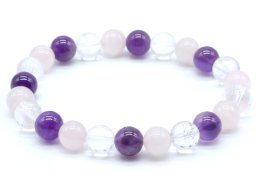Bracciale  Energetico Ametista Quarzo Rosa e Quarzo di Rocca - 8mm - "A"