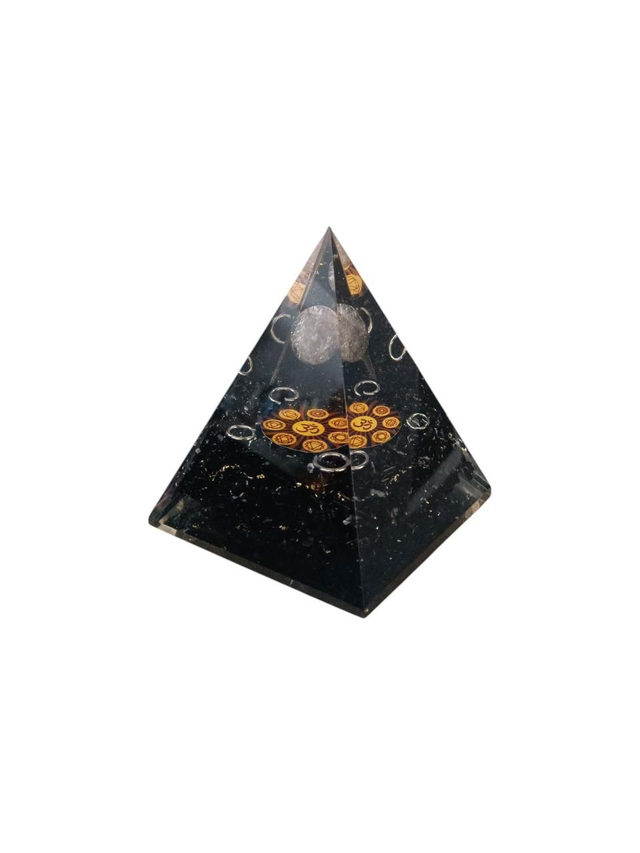 Piramide Orgonite 7 Chakra - Tormalina e sfera di Quarzo Ialino - Rame in polvere
