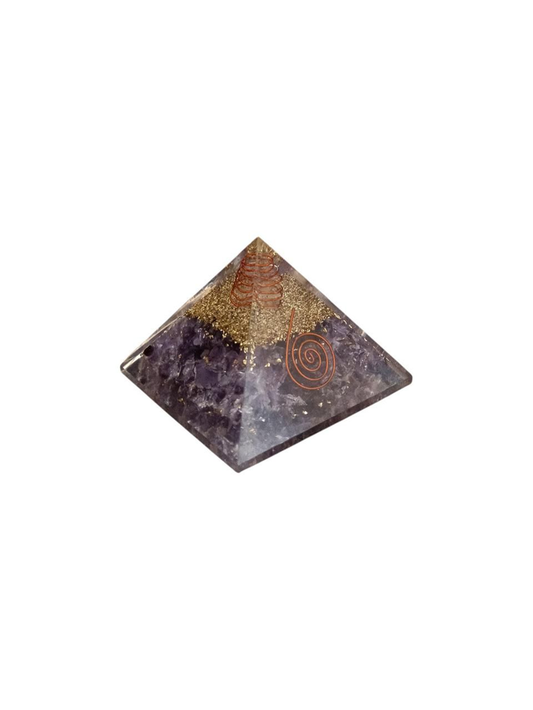 Piramide Orgonite Spirale - Ametista e Quarzo Ialino
