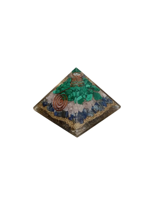 Piramide Orgonite Spirale - Lapislazzuli, Quarzo Rosa, Malachite e Quarzo Ialino