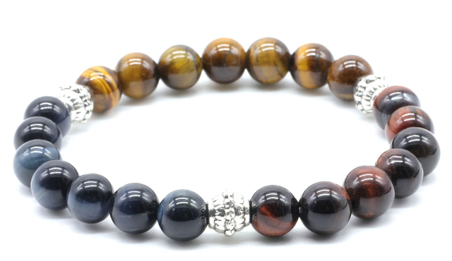 Bracciale Protezione in occhio di Falco Occhio Occhio di Tigre e Occhio di Bue  8mm